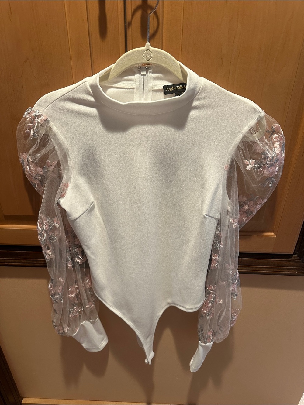 Elegant White Puff-Sleeve Embroidered Bodysuit